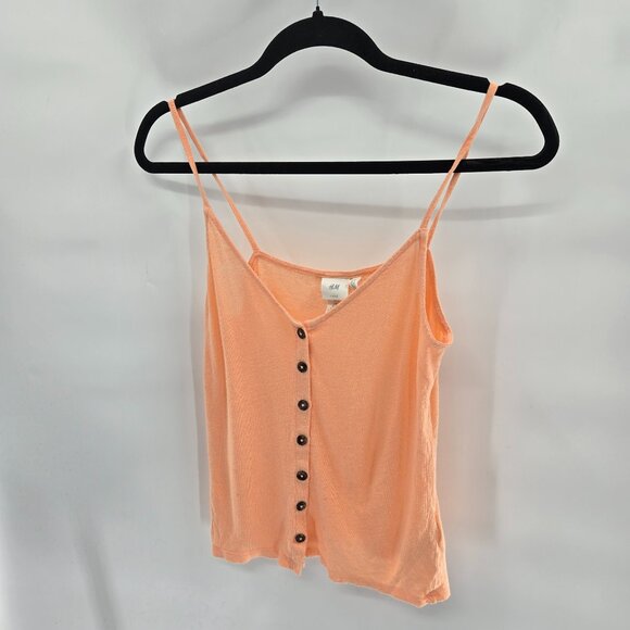 H&M L.O.G.G Orange Linen Blend Button Front Cami Tank Small - Picture 1 of 6